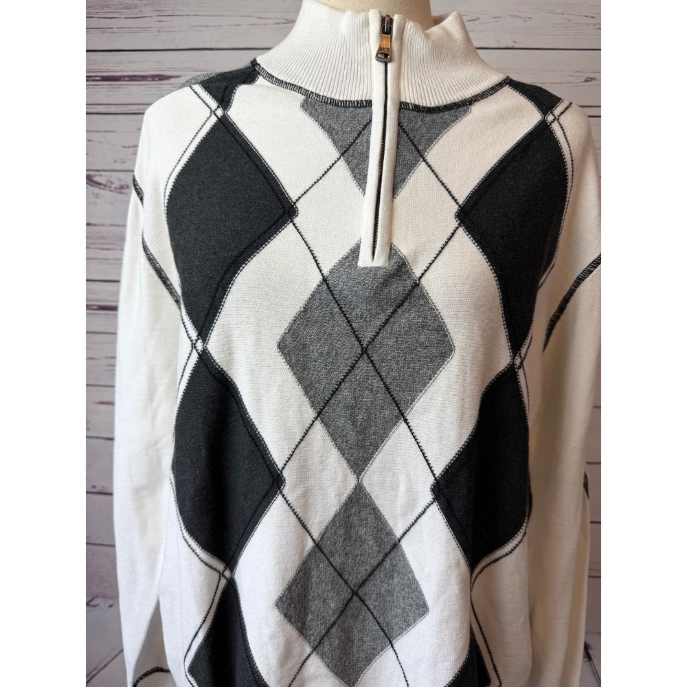 BKE Quarter Zip Sweater Mens XL Extra Large Barton Argyle Cotton Pullover Mock